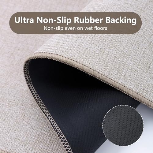 Non-Slip Washable Kitchen Mat 17"x30" | Light Brown Beige with Rubber Backing