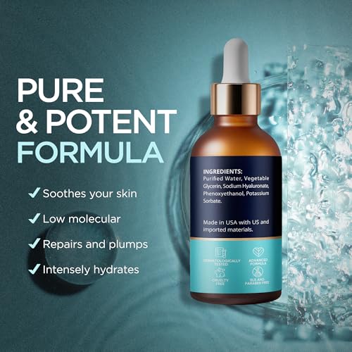 Hyaluronic Acid Serum for Face, Neck & Lips - 1 Oz Hydrating Formula