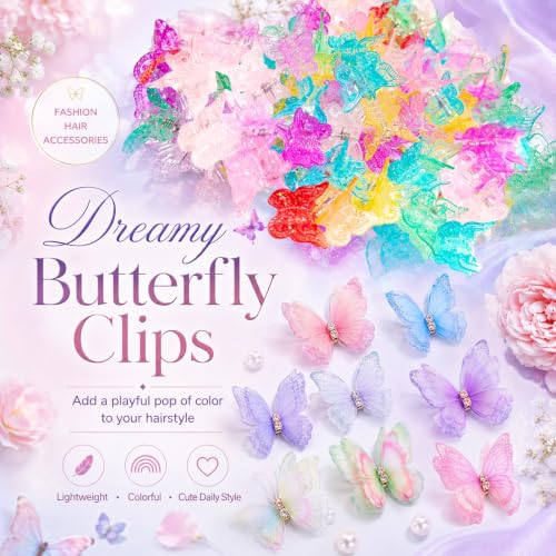 40 Pcs Glitter Butterfly Hair Clips Set for Girls & Women