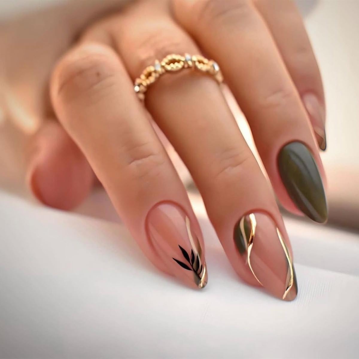 Almond Press-On Nails - Ombre Purple Floral Butterfly Design | 24 Full Cover Rhinestone False Nails for Women