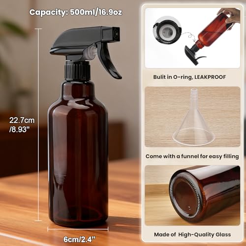 Hethyo 16.9oz Glass Spray Bottle with Adjustable Nozzle - Brown, Leakproof