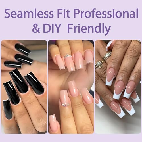 AddFavor Long Square Press-On Nails Set 576PCS Multicolor Glossy Fake Nails for Women