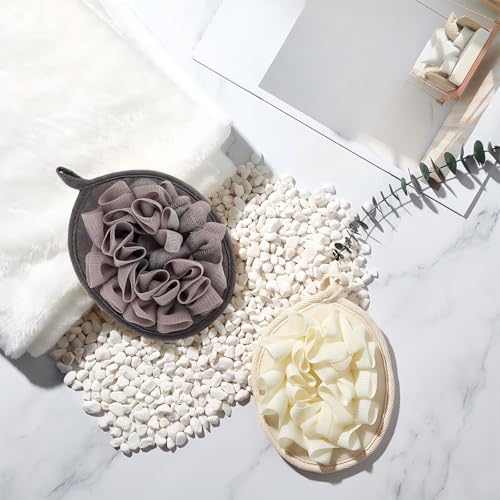 Boao 6 Pcs Exfoliating Shower Puffs Mesh Bath Sponges in Khaki Dark Brown Beige