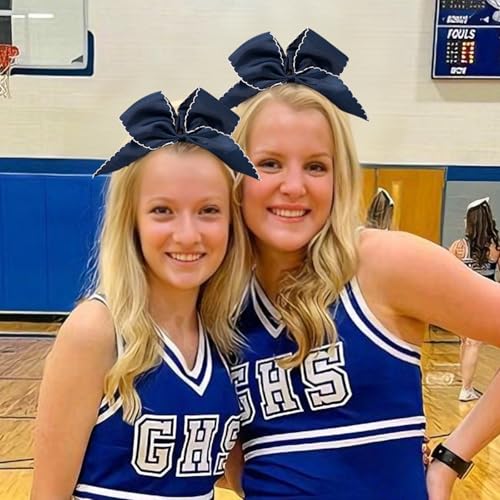 Navy Cheerleading Bows - Large Ponytail Holders for Girls