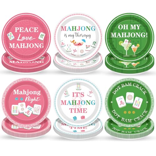 48PCS Mahjong Disposable Paper Plates - 7 Inch Party Supplies