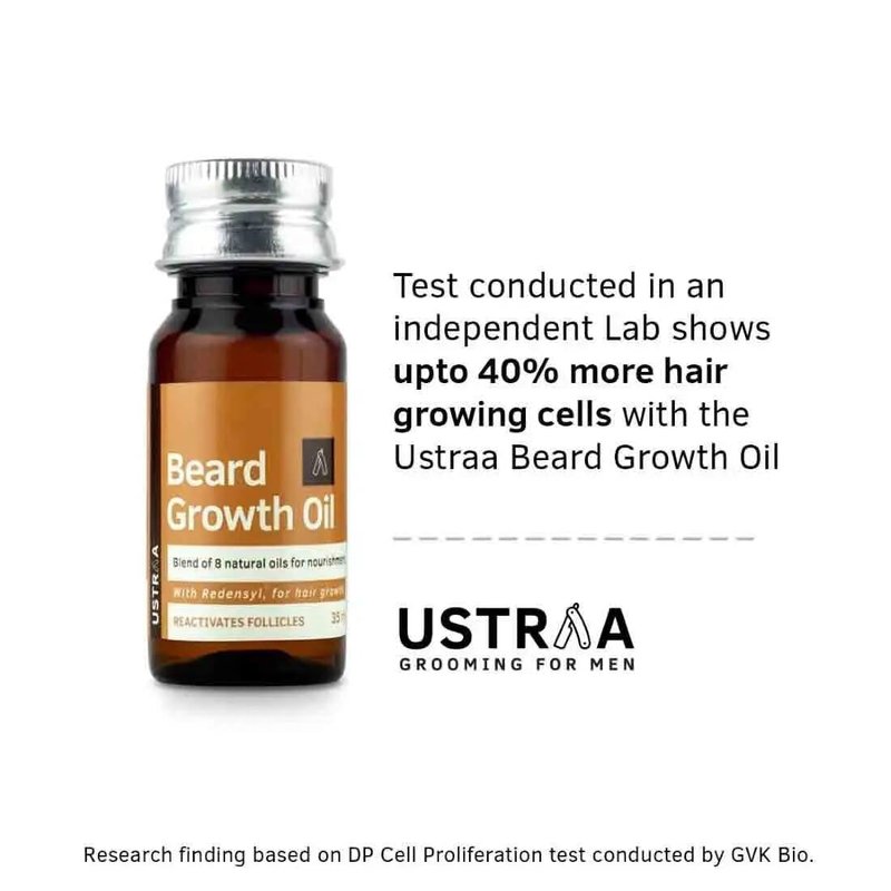 USTRAA Beard Growth Oil - 1.18 Oz - More Beard Growth, With Redensyl, 8 Natural Oils including Jojoba Oil, Vitamin E, Nourishment & Strengthening, No Harmful Chemicals