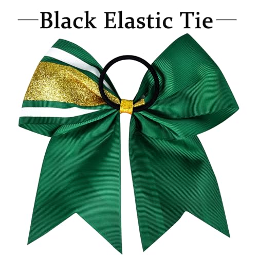 Aileam 8 pcs Glitter Cheer Bows 8" Hair Accessories for Cheerleading & Sports - Gold Green White