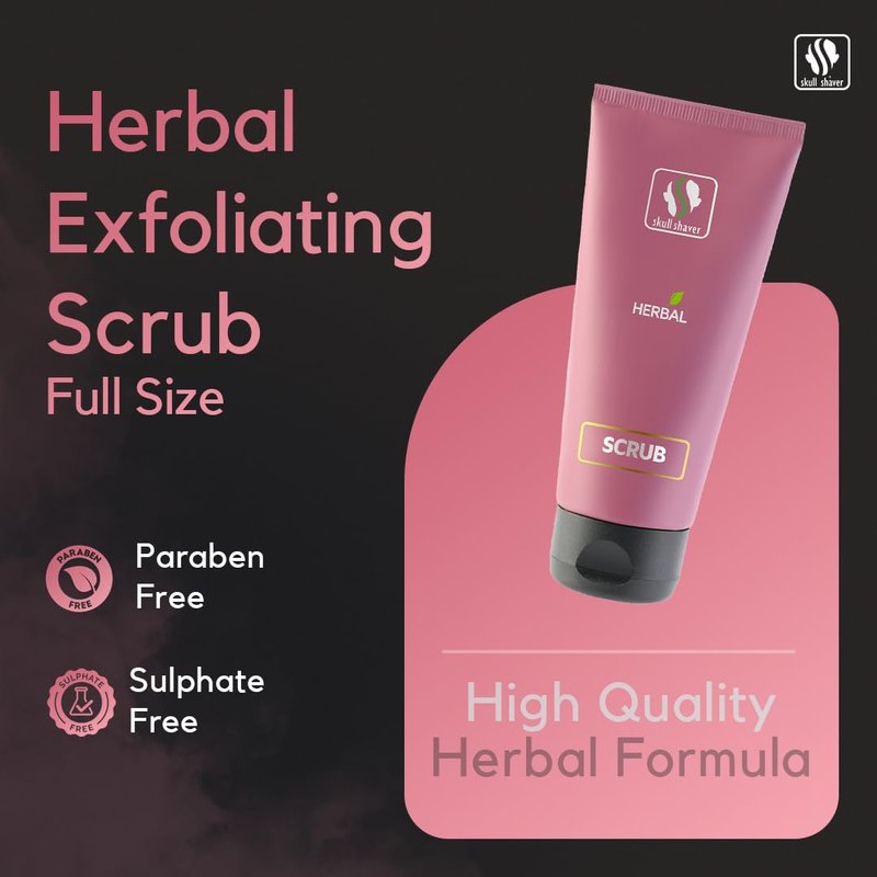 Skull Shaver Herbal Exfoliating Scrub - Pre-Shave Skin Prep - Gentle, Hydrating Face Exfoliator - With Aloe Vera, Neem & Tulsi - Sulphate & Paraben-Free - 3.4 oz (100 ml)