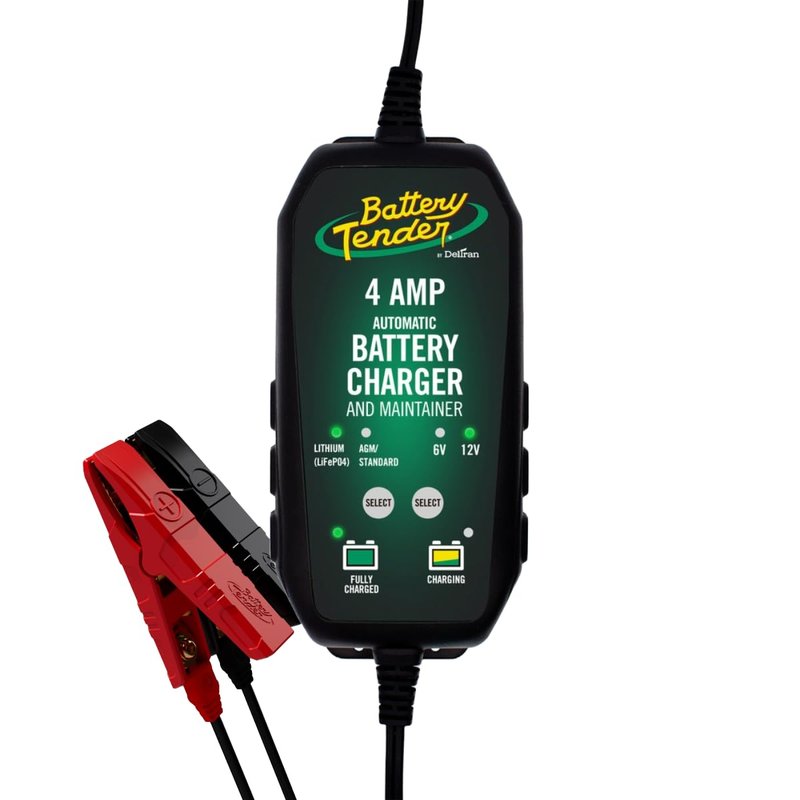 Battery Tender 4 AMP Battery Charger and Maintainer - Automotive Switchable 12V or 6V Smart Automatic for Cars SUVs and Trucks - Lead Acid, AGM, Gel, & Lithium Battery Charger - 022-0209-BT-WH