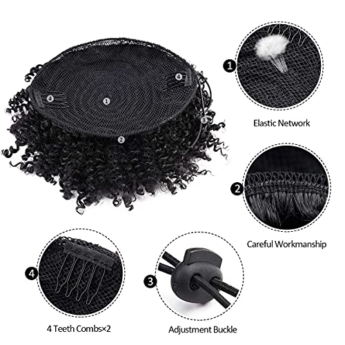 YIBANG 2Pcs Afro Puff Drawstring Ponytail - Short Kinky Curly Hairpiece (1B)
