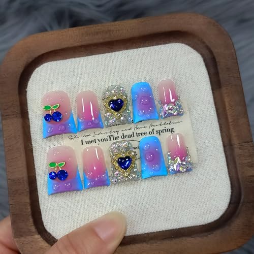 TENPAL Duckbill Press-On Nails, 3D Cherry Ombre Y2K Acrylic Nails