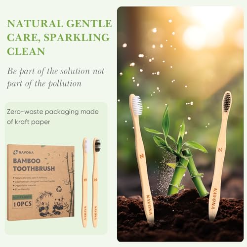 10 Pack Eco-Friendly Bamboo Toothbrushes with Medium Bristles