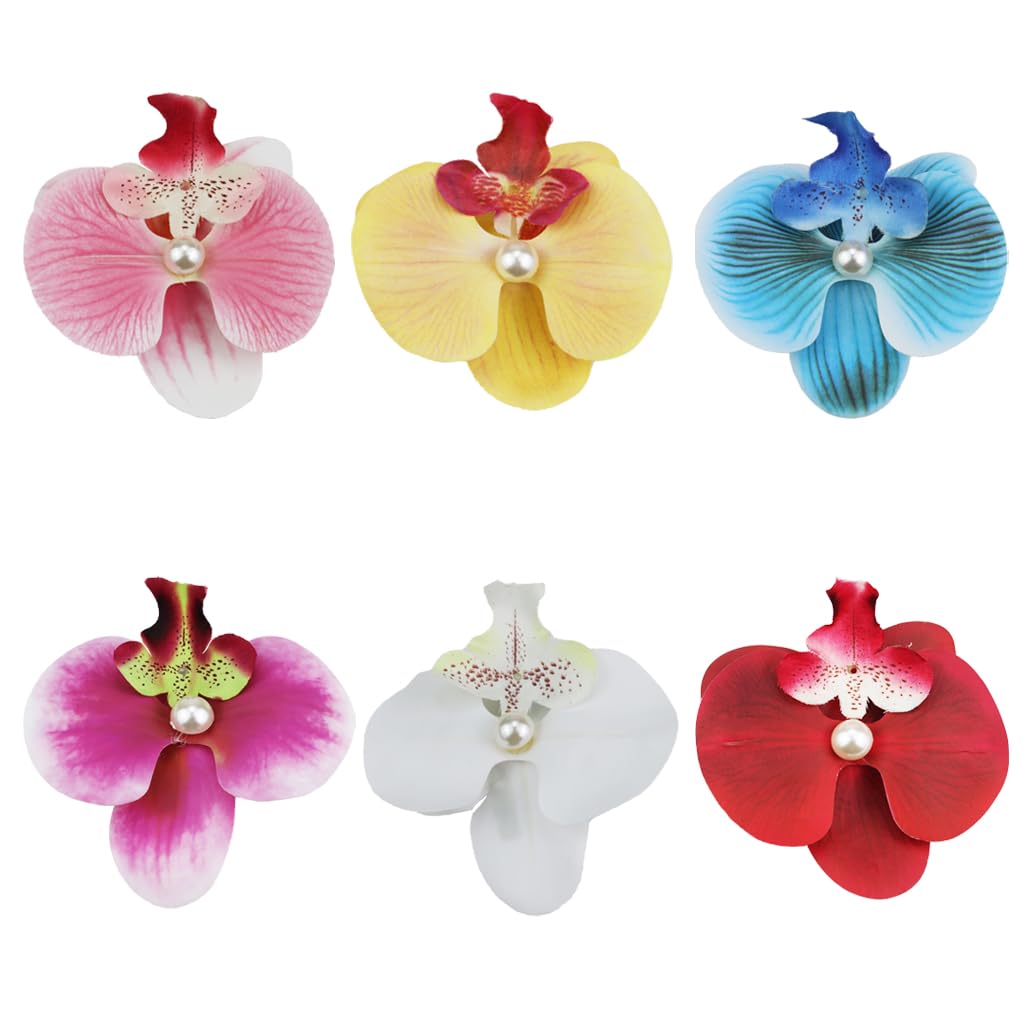 Flower Hair Clip - Bohemian Hawaiian Orchid Alligator Hairpin | 4 Inches, 8 Pieces