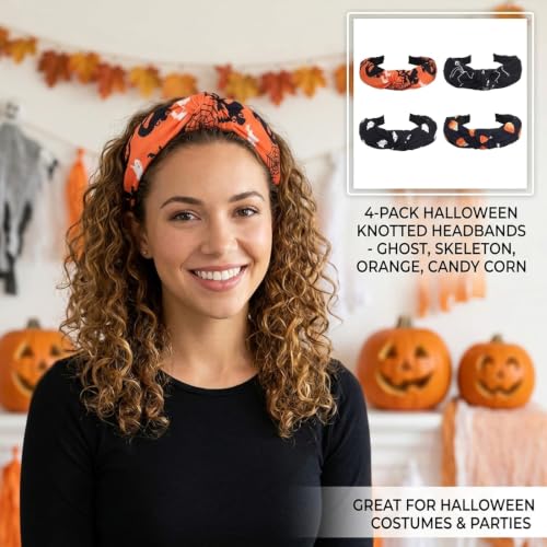Halloween Headband-C 4 Pack Skeleton Ghost Pumpkin Bat Hairbands for Women & Girls