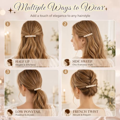 WILLBOND 16-Piece Pearl Rhinestone Duckbill Hair Clips Set