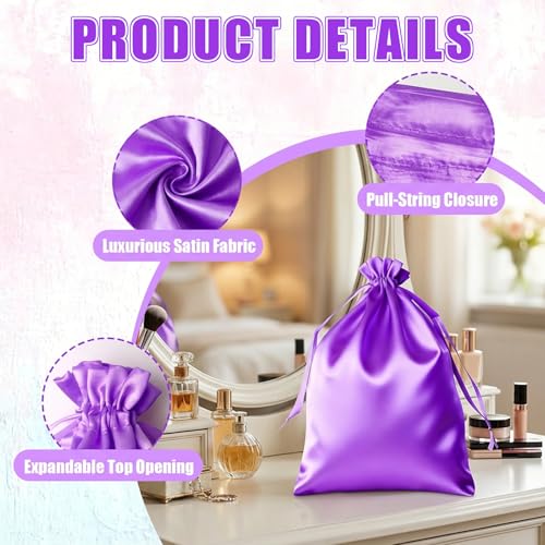 2-Pack Silk Satin Wig Bags - Black & Purple Travel Storage