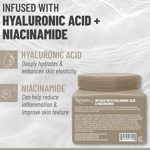 RENEW RX Skin Perfecting Hyaluronic Acid & Niacinamide Body Butter - 16oz, Dry Skin Moisturizer