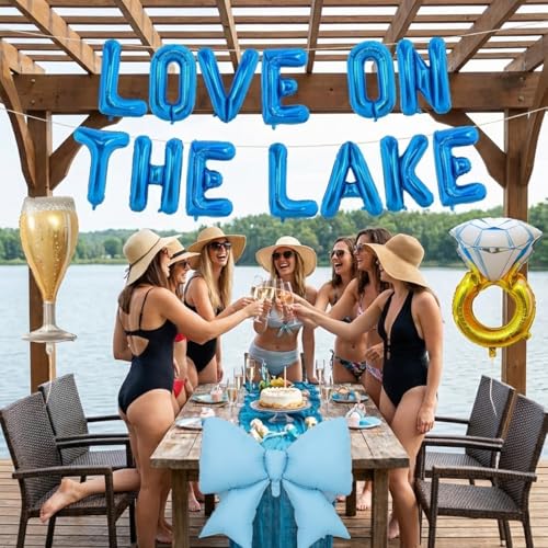 LOVE ON THE LAKE Balloon Banner with Ring & Wine Glass for Bachelorette Party
