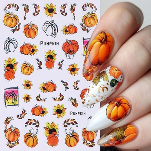 Quezadyl Falling Leaf Autumn Nail Stickers 8 Sheets Thanksgiving Pumpkin Decals