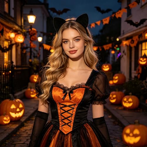 Black Cat Ears Headband for Women - Halloween Costume Accessory