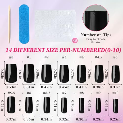 LoveOurHome Black Medium Square Press on Nails Kit with Glue Tabs - Full Cover Fake Nails