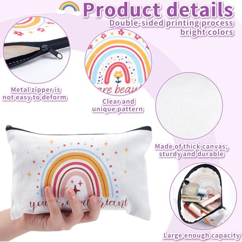 Twinklemon 16 Rainbow Canvas Makeup Bags - Inspirational Quotes, 9x6in, 16 Pack