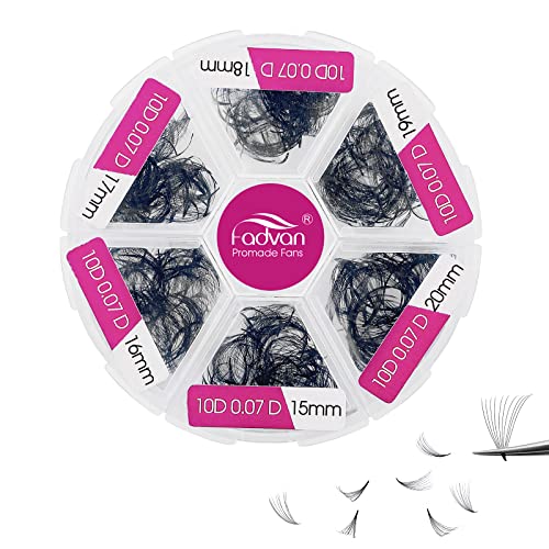 FADVAN 10D Premade Volume Eyelash Extensions, 0.07mm Mixed Tray 15-20mm