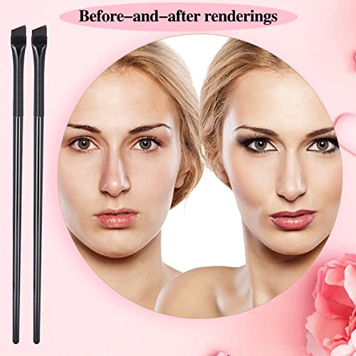 Angled Eyeliner & Eyebrow Brush Set - 12pcs Assorted Flat Tapered Brushes