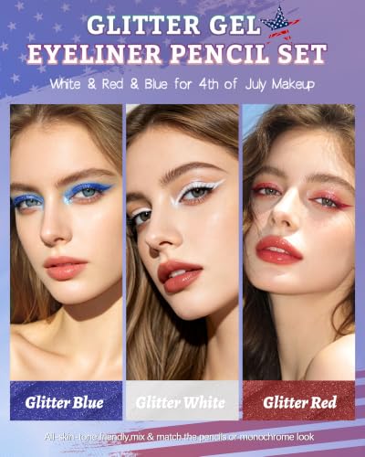 Caedelfly 3-Piece Glitter Gel Eyeliner Set - Waterproof & Smudge-Proof