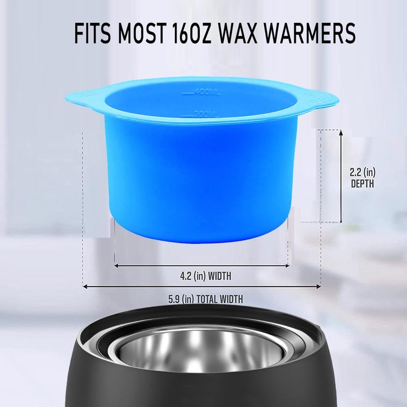 2-pack Silicone Wax Warmer Liner, Silicone Wax Bowl for Wax Warmer, Non-Stick Wax Melt Warmer Wax Pot Replacement, Reusable Wax Melt Liner with 50 Pcs Wax Spatula Sticks for Hair Removal(Blue)