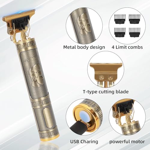 ODJSY Barber Professional Hair Clipper for Men - T-Blade, 4 Guide Comb, USB-C Rechargeable, Metal Body