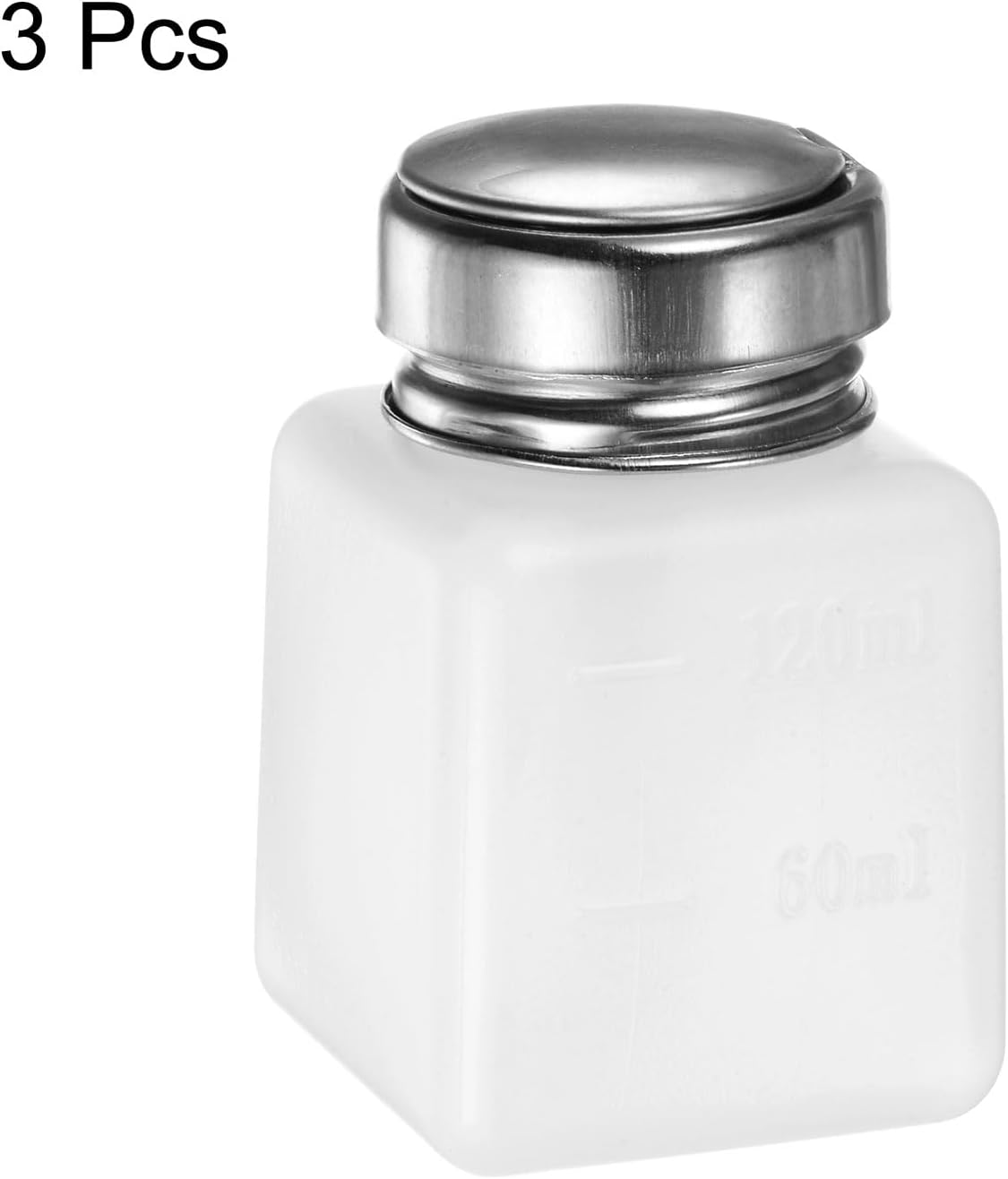 Harfington 3pcs Alcohol Dispenser Pump Bottles - 120ml Push Down with Stainless Steel Lid | White