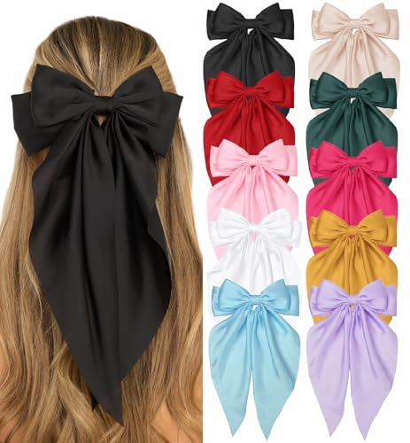 Multicolor TERSE Hair Bows for Women - 10PCS Big Satin Clips
