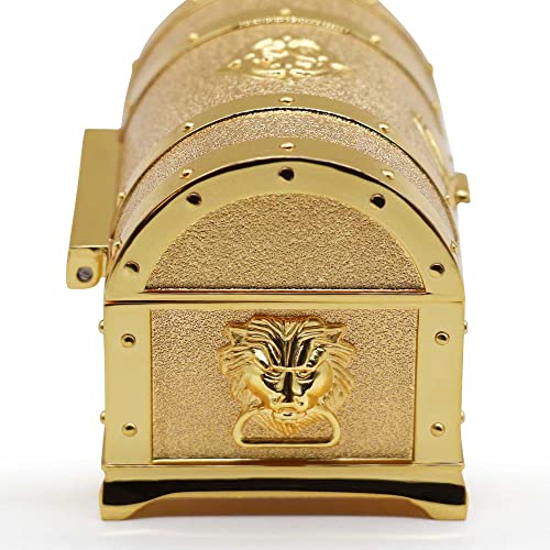 Vintage Metal Treasure Chest Jewelry Box - Small Gold Trinket Case