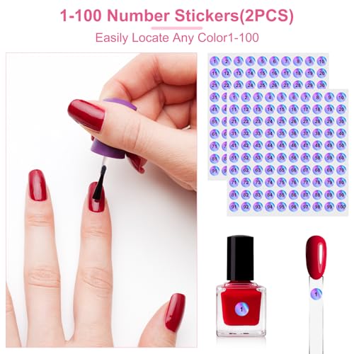 150 Nail Swatch Sticks with Ring & Number Stickers - Acrylic Display