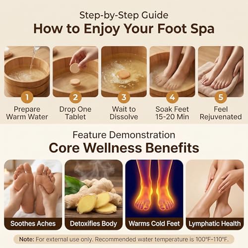 FOMIYES 20Pcs Ginger & Mugwort Foot Soak Tablets for Detox Circulation & Relaxation