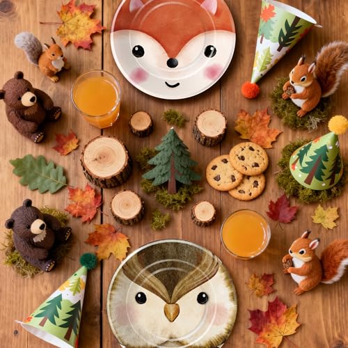 Woodland Creatures Party Plates - 60 PCS Disposable 7" Plates