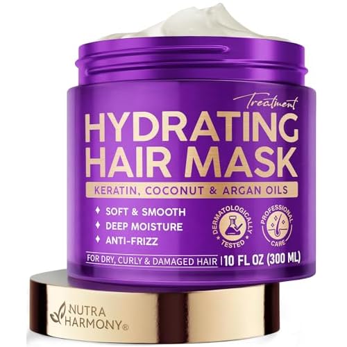 Hydrating Hair Mask - Deep Conditioning Treatment for Dry, Frizzy & Damaged Hair - Keratin Mask with Coconut & Argan Oils, Collagen & Wheat Protein - Smooths, Softens & Controls Frizz, Curl-Safe, 10oz