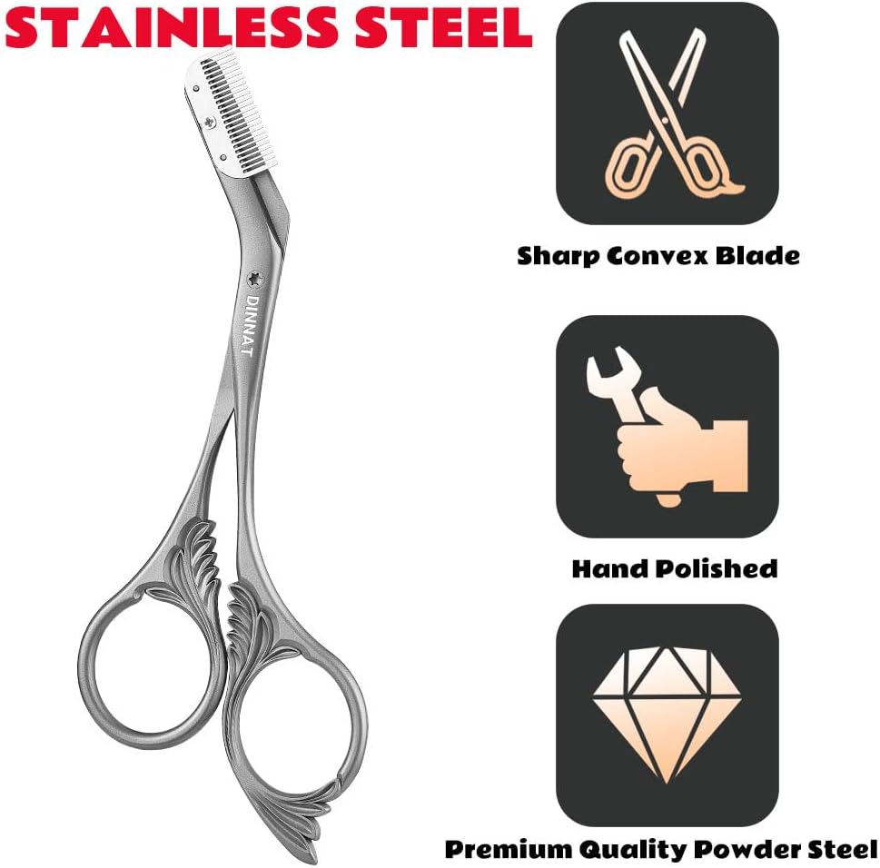 Eyebrow Trimmer Scissors with Comb - Professional Stainless Steel Eyebrow Grooming Tool | Dark Grey
