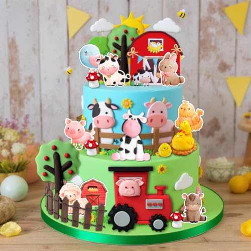 20 Farm Cake Decorations Set - Animal Toppers for Baby Showers
