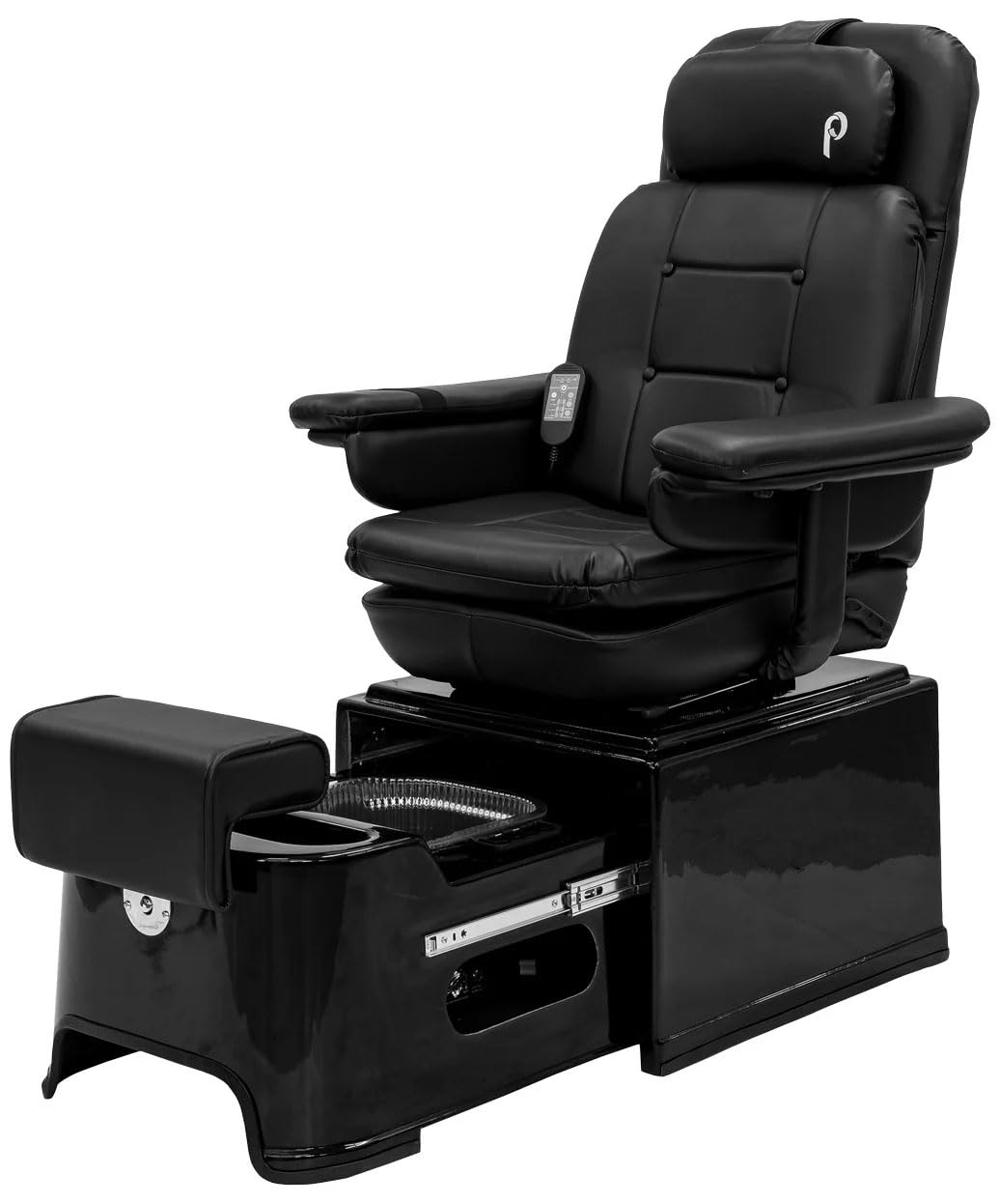 Pibbs PS92 No Plumbing Pedicure Spa Chair with Footsie Bath & Disposable Liners, Reclining Swivel Vibration Chair, Adjustable Footrest & Durable Fiberglass Base, Black, 57"x33"x16", PIB-PS92
