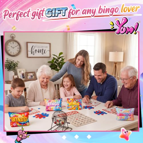 6 Pcs Bingo Makeup Bags - Cotton Zipper Travel Cosmetic Pouches for Game Night