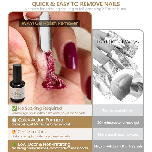 WAYI 2PCS Gel Nail Polish Remover Kit with Tools - No Foil Needed, Fast & Gentle