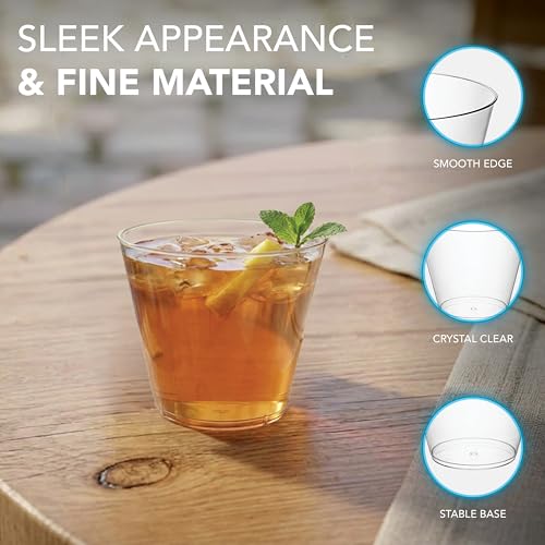 9 oz Clear Disposable Party Punch Cups - 50 Count Hard Plastic Tumblers