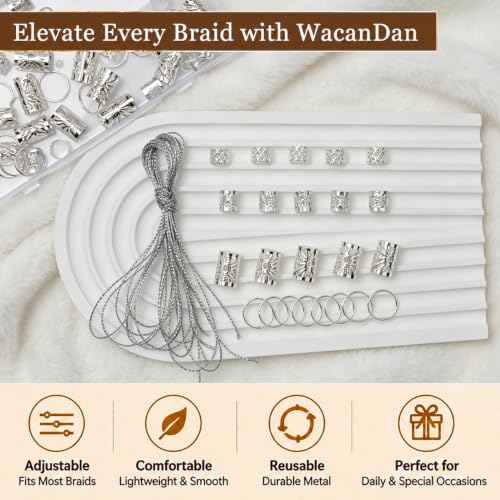 WacanDan Silver 100 Pcs Hair Jewelry Set for Braids & Locs - Adjustable Styles