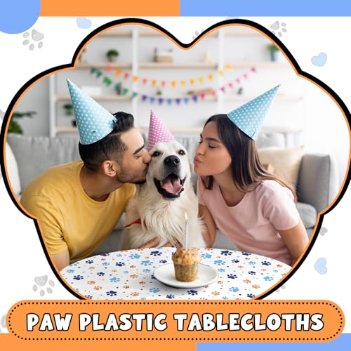 Paw Print Tablecloth 4 Pack - 54x108 Inches for Dog Parties
