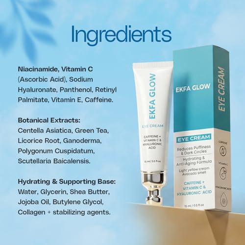 Ekfa Glow Caffeine Eye Cream for Dark Circles, Puffiness & Fine Lines