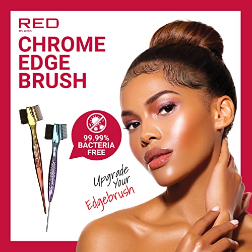 RED by Kiss Chrome Edge Brush 3-in-1 Boar Bristle Comb for Edges, Baby Hairs & Brows – Pin Tail