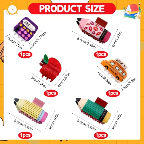 6-Piece School-Themed Hair Claw Clip Set for Teachers
