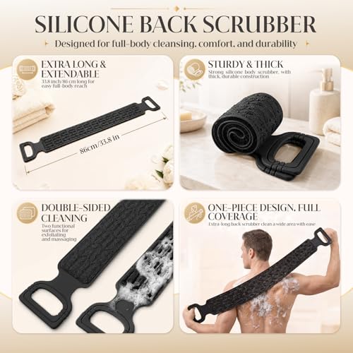 Manmihealth Silicone Back Scrubber for Shower, Dual-Sided Exfoliator